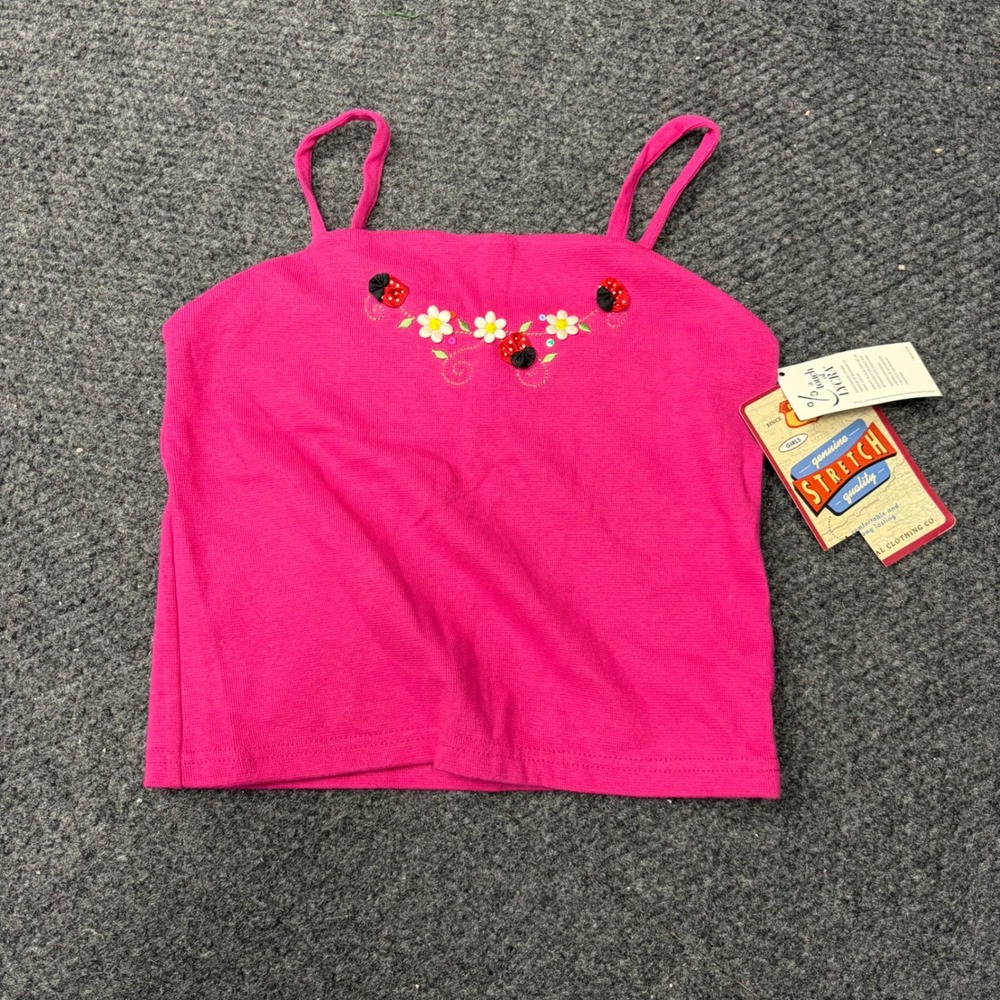 Route 66 Girls Pink Ladybug Floral Cami Tank Top Stretch Size 10/12 NWT